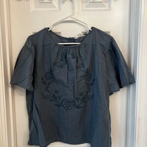 Blue Embroidered Women's Top
